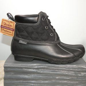 NiB Skechers Pond-Lil Puddles-Mid Quilted Lace Up Duck Boot 8 Black/Black